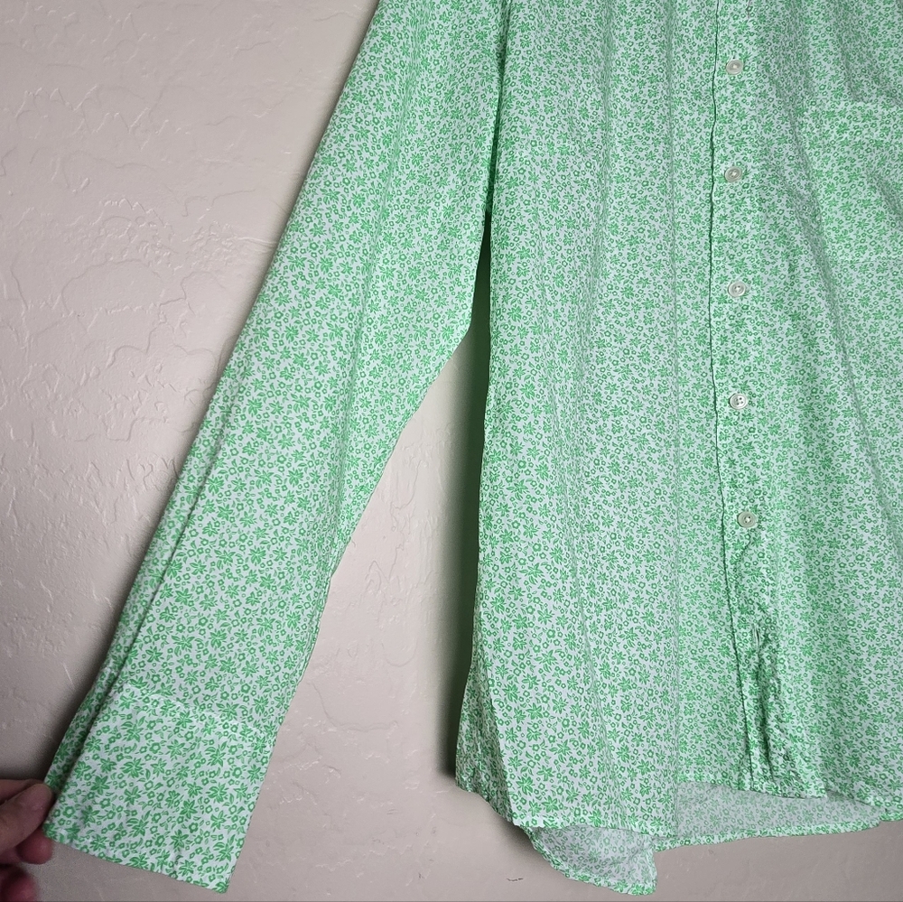 J Crew Factory Button Up Shirt 100% Cotton Long Sleeve Floral Green Women's XL - Picture 7 of 11
